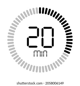 The 20 minutes, stopwatch vector icon, digital timer. clock and watch.