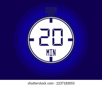 20 minutes stopwatch vector icon. Stopwatch icon in clock style. Timer for schedules and appointments on blue background
