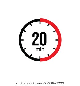 Los 20 minutos, icono del vector de cronómetro. Icono de Stopwatch en estilo plano sobre un fondo blanco. Ilustración de material vectorial.