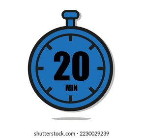 20 minutes timer clock icon flat design isolated on white background. Vector illustration in blue