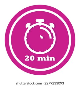20 Minutes Timer Clock Vector Icon, 20 Minutes Stopwatch Icon, Flat Clock Icon Button With Realistic Shadow, And Modern UI UX Website Navigator, Stopwatch Clock Symbol Vector Illustration