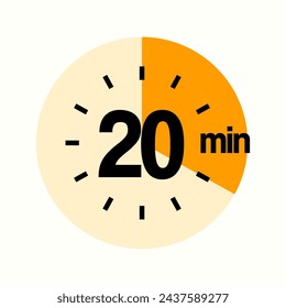 Icono De Temporizador De 20 Minutos, Diseño Moderno Sans Serif. Reloj, Cronómetro, Mostrando etiqueta de veinte minutos sobre círculo, Vector aislado eps.