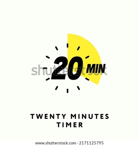 20 Minutes Timer Icon, Modern Flat Design. Clock, Stopwatch, Chronometer Showing Twenty Minutes Label. Cooking time, Countdown Indication. Isolated Vector eps.