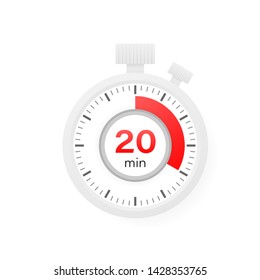 The 20 minutes timer. Stopwatch icon in flat style.