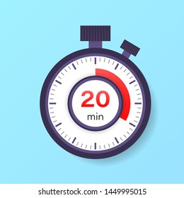 The 20 minutes timer. Stopwatch icon in flat style.