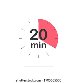 20 minutes timer. Stopwatch symbol in flat style. Editable isolated vector illustration.