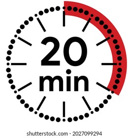 20 minutes timer. Stopwatch symbol in flat style.white circular background