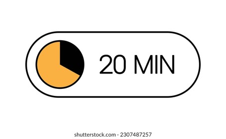 20 Minutes Timer UI UX Design Icon, Modern Minimal Look. Clock, Stop Watch Button, Showing Twenty Minutes State. Countdown, Cooking, Remaining Amount Indication. Isolated Vector eps.