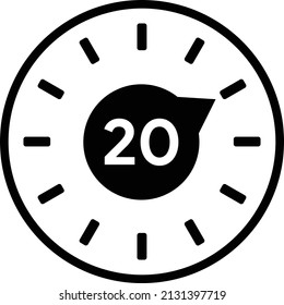 20 Minutes timers Clocks, Timer 20 mins icon, countdown icon. Time measure.