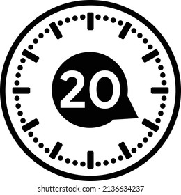 20 Minutes timers Clocks, Timer 20 mins icon, countdown icon. Time measure.