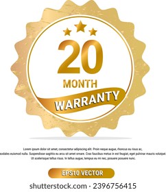 20 month warranty vector art illustration in gold color with fantastic font and white background. Eps10 Vector