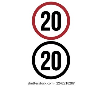 Icono límite de velocidad de 20 mph. Signo de tráfico establecido para velocidad, ilustración de vector