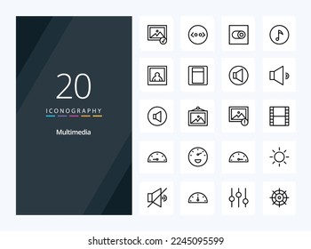 20 Multimedia Outline icon for presentation