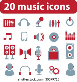 20 music signs.vector. red-blue series.
