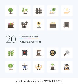 20 Nature And Farming Flat Color icon Pack like leaf small agriculture plant farm