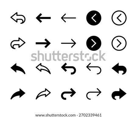 20 Navigation Arrow Line Icon Set for UI UX Controls in solid and line style
