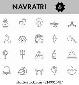 20 Navratri Icon Set In Linear Style.