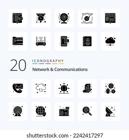 20 Network And Communications Solid Glyph icon Pack like share code arrow world network