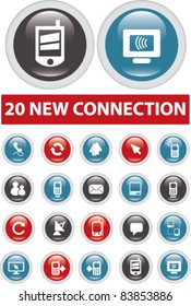 20 new connection buttons, icons, signs, vector illustrations set