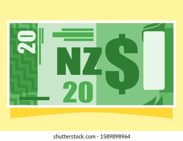 20 New Zealand Dollar banknote paper money vector icon logo illustration and design. New Zealand business, payment and finance element. Can be used for web, mobile, infographic, and print.