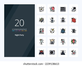 20 Night Party line Filled icon for presentation
