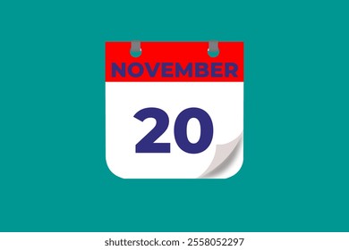 20 November calendar icon text page monthly web design on red, and blue background vector, icon, or illustration with the month of November 20