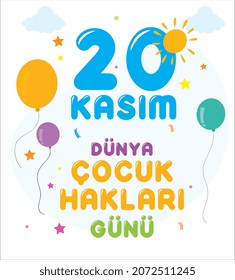 20 november children's rights day. turkish: 20 kasim cocuk haklari gunu