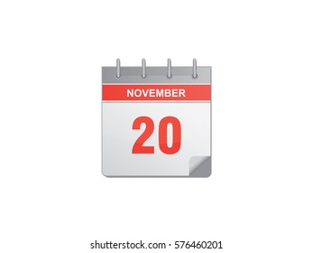 20 November red calendar vector illustration on white background
