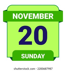20 November, Sunday. Date template. Useful design for calendar or event promotion. Vector illustration EPS 10 File. 