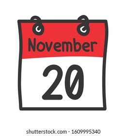 20 November. Vector flat daily calendar icon. Date and time, day, month. Holiday