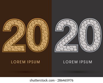 20 Number, Abstract Font, Text, Typography, concept  luxury gold and silver pattern, graphic vector
