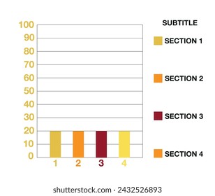 20 number bars chart. Graphic design four bars with section and legend. Vector for finance and statistics