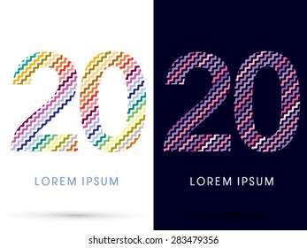 20 Number ,Colorful font designed using zigzag line, graphic vector.