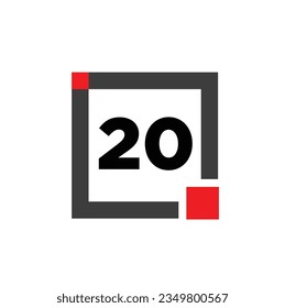 20 number with a gray square icon. 20 number monogram.