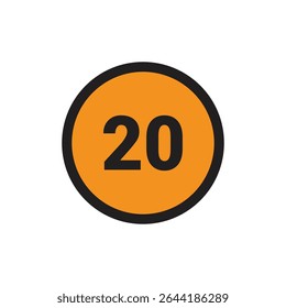 20 Number icon vector Orange Circle with Black design