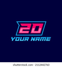 20 Number logo with fast speed lines. Vector sport style typeface, sports club.