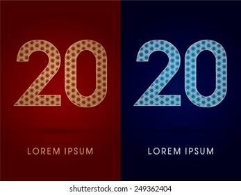 20 ,Number ,Luxury font,designed using gold and silver geometric on dark red and dark blue background,concept shape from screws,hexagon, honeycomb,jewelry,gems, logo, symbol icon,graphic,vector.