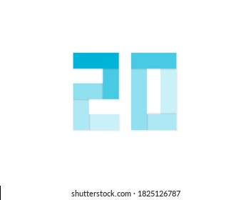 20 números, logotipo vectorial, fuente de diseño de corte de papel de tonos azules .Aislado sobre fondo blanco. Ilustración Eps10