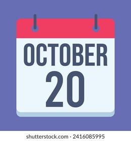 20 October Calendar. Blue Background. Vector Calendar.