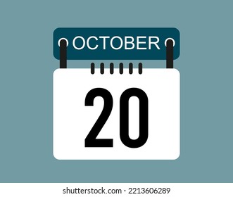 20 October calendar icon. October calendar date and month icon with black number
