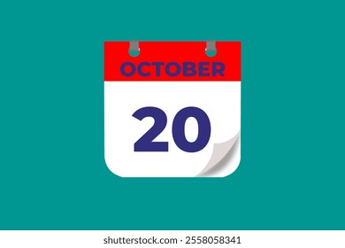 20 October calendar icon text page monthly web design on red, and blue background vector, icon, or illustration with the month of October 20