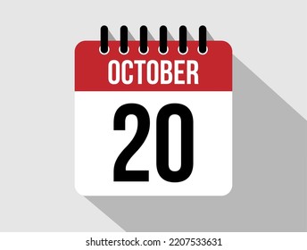 20 October calendar vector icon. Red october date for the days of the month