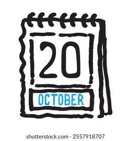 20 October date calendar - A simple yet elegant line art illustration of a date calendar captures the essence of organization and timekeeping. The clean lines and minimalistic design 