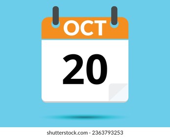 20 October. Flat icon calendar isolated on blue background. Vector illustration.