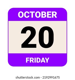 20 October, Friday. Date template. Useful design for calendar or event promotion. Vector illustration EPS 10 File.  