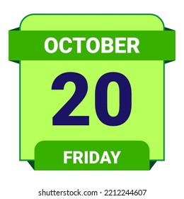 20. Oktober, Freitag. Datumsvorlage. Nützliches Design für Kalender- oder Veranstaltungswerbung. EPS10 Datei, Vektorgrafik. Einzeln auf weißem Hintergrund.