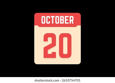 20 October icon text page monthly web design on coral, white, tangerine and black background vector, icon, or illustration with the month of October 20