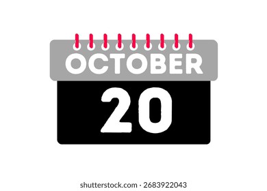 20 de octubre mes Vector de un solo día, ilustración, calendario con ceniza, negro, rojo y blanco color de fondo icono de calendario de 20 de octubre