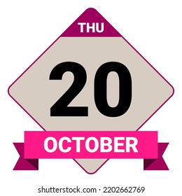 20 de octubre, jueves. Plantilla de fecha. Diseño útil para la promoción de calendarios o eventos. Ilustración vectorial Archivo EPS 10. 