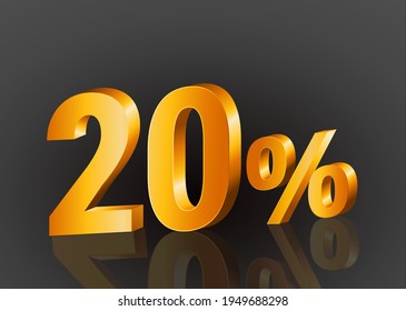 20% off 3d gold, Special Offer 20% off, Sales Up to 20 Percent, big deals, perfect for flyers, banners, advertisements, stickers, offer icons, etc.